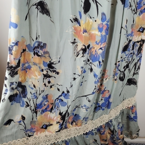 Umgee Maxi Dress Womens Medium Blue Floral Coastal Cowgirl Boho Belt - Picture 6 of 13